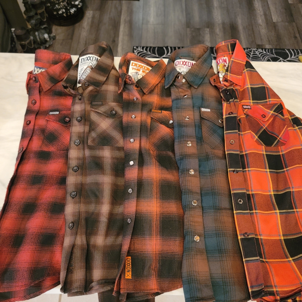 DIXXON Womens Casual Plaid Button Down Shirts - Red, Brown, Orange